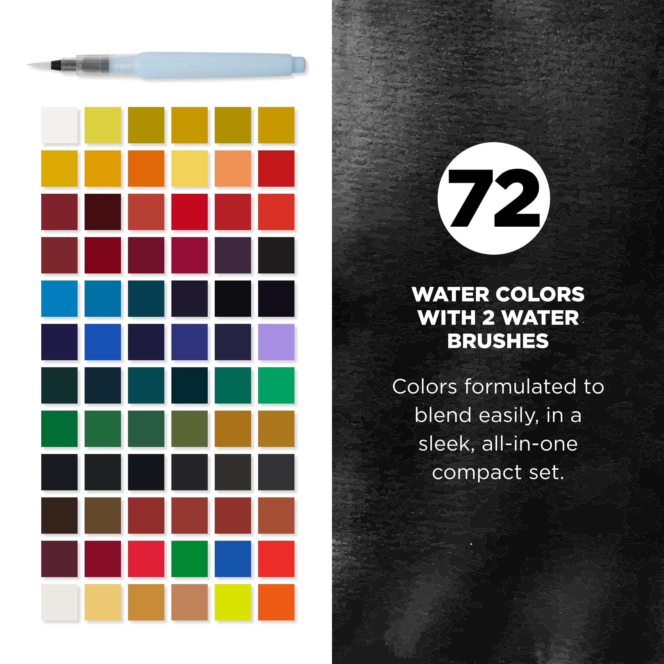 Sakura Koi Studio Kit - Watercolor Sets for Studio Art or Art On the Go - 72 Colors - 2 Water Brushes - 2 Sponges - 2 Palettes