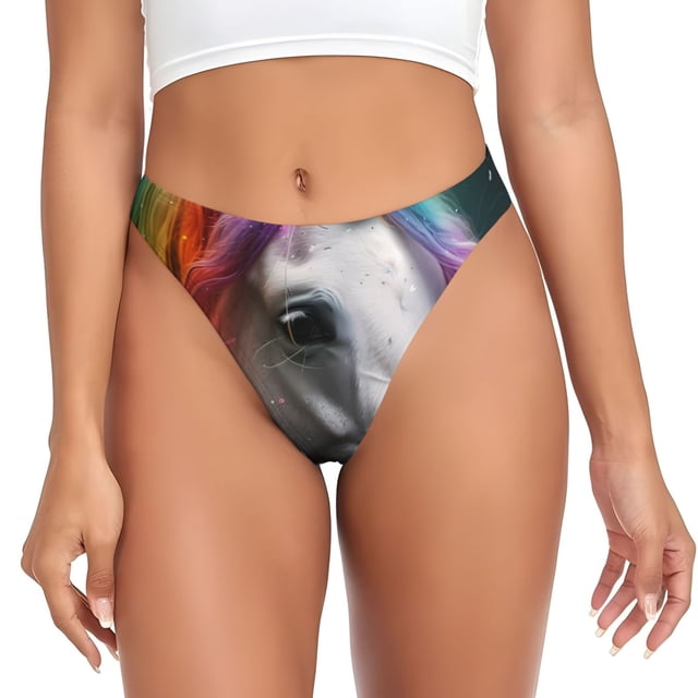 Balery Colorful Haired White Horse Tangas de Algodón para Mujer con Estampado – Ropa Interior Sexy, Transpirable, G-string-Small