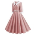 thumbnail image 3 of Efsteb Fall Fashion 2025 Women's Vintage 3/4 Sleeve Dress Elegant Hepburn Swing A-Line Belted Dress 1950s Cocktail Tea Midi Dresses (Pink,XXL), 3 of 7