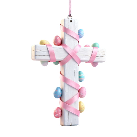 Easter Tree Decorations Felt Cross Hanging Ornaments 3.1" 3D Handmade Cross With Rose Christian Religious Decor Or Easter Spring Home Decor Bowl Filler Gift