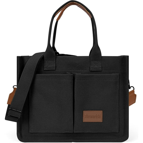 LHSHID Canvas Tote Bag with Multi Pockets Everything Tote for Women Church Bag Mommy Diapper Bag with Compartments