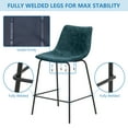 thumbnail image 3 of Abble 24 inch Bar Stools Set of 2, Faux Leather Upholstered Low Back Kitchen Counter Height Stools with Sled Base, Floor-Scratch Protection, Indigo Blue, 3 of 7