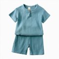 thumbnail image 2 of kpoplk Baby Boy Summer Clothes Funny Letter T Shirt Baby Girl Elastic Waist Pockets Shorts Set 2 Piece Outfit 4-5 Years,Light Blue, 2 of 5
