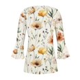 thumbnail image 5 of CYMMPU 3/4 Sleeve Blouses for Women Dressy Casual Fall Fashion Shirts Flower Printed Tunic Tops Button V Neck Flare Sleeve Spring Tops Loose Fit Pleated Dressy T-Shirts Yellow XXL, 5 of 5