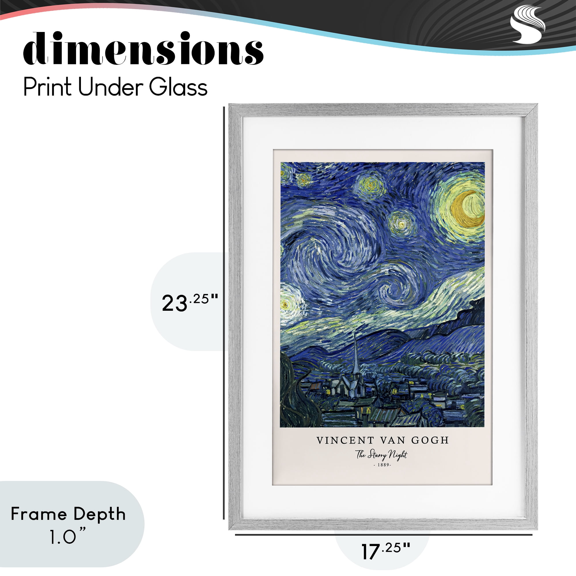 Stupell Industries Classic Starry Night Van Gogh Gray Framed Print Under Glass, design by Vintage Hustle