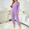 thumbnail image 7 of Chrismtas Jumpsuit Pajamas for Women Long Sleeve Hooded Fleece Lined Solid Zip Up Homewear Purple 2XL, 7 of 7