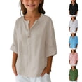 thumbnail image 5 of ZACPNCV Summer Clothes for Teen Girls 3/4 Sleeve Beach Shirts Fall Tops Flowy Clothes Beige 9-10 Years, 5 of 5