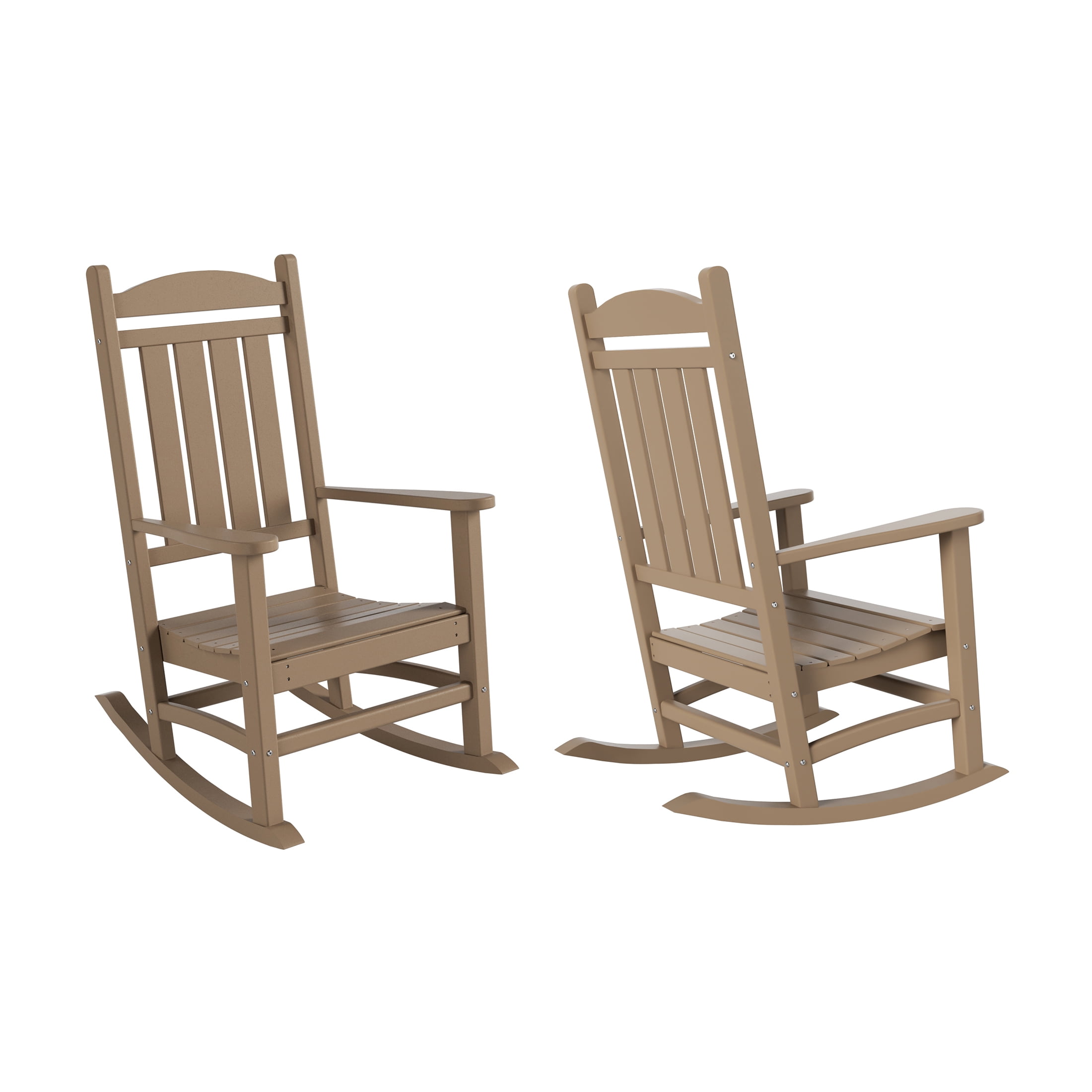 GARDEN Set of 2 Classic Plastic Adirondack Porch Rocking Chairs, Weathered Wood