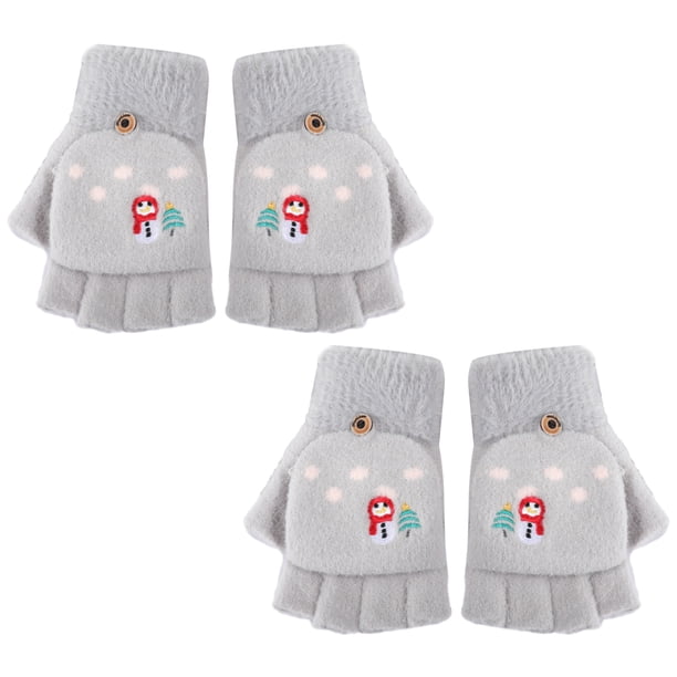 2 piezas de guantes cálidos tipo chanclas de felpa de medio dedo para niñas, calidez de invierno 797