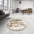 thumbnail image 4 of Ahgly Company Machine Washable Indoor Round Abstract Dark Almond Brown Area Rugs, 4' Round, 4 of 7