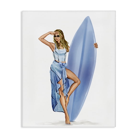 Stupell Industries Coastal Trendy Surfer Girl in Blue Canvas Art, 16 x 20, by Ziwei Li