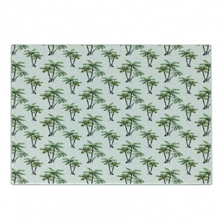 

Tropical Cutting Board Retro Tropic Jungle Theme with Green Hawaiian Palm Trees Pattern on White Decorative Tempered Glass Cutting and Serving Board Small Size Green Grey White by Ambesonne