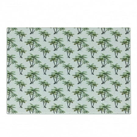 

Tropical Cutting Board Retro Tropic Jungle Theme with Green Hawaiian Palm Trees Pattern on White Decorative Tempered Glass Cutting and Serving Board Small Size Green Grey White by Ambesonne