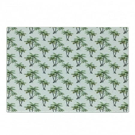 

Tropical Cutting Board Retro Tropic Jungle Theme with Green Hawaiian Palm Trees Pattern on White Decorative Tempered Glass Cutting and Serving Board Small Size Green Grey White by Ambesonne