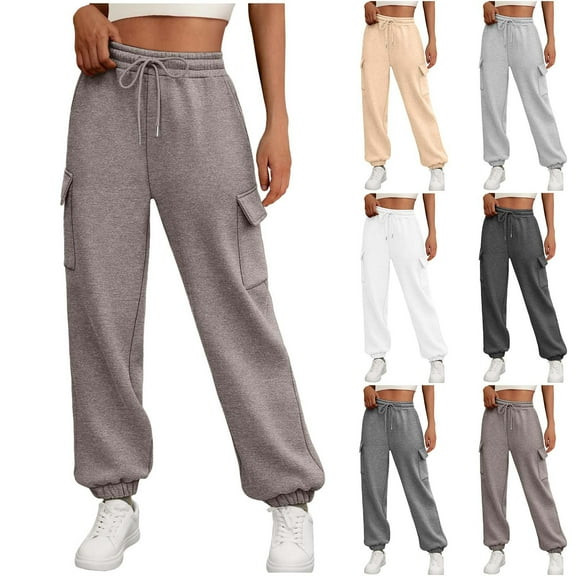 Antinious Sweatpants Women Solid Casual Cuffed Wide Leg Straight Leg Plus Size Cargo Pants,Winter Trousers Pants for Women,Travel Pants Women,S,
