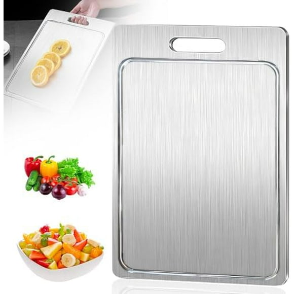 Titanium Cutting Boards for Kitchen, 2024 New Brushed Cutting Board Stainless Steel Cutting Board, Premium Double-Sided Chopping Boards for Dishwasher Meat Fruit & Vegetable (18 * 11.8in) Silver 18"L