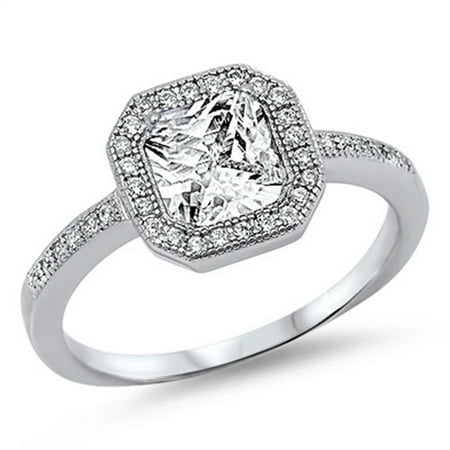 Clear Cubic Zirconia Wedding Band CHOOSE YOUR COLOR Women's Wedding Clear CZ Halo Promise Ring .925 Sterling Silver Band ()