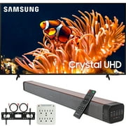 Samsung 50 Inch Class DU8000 Crystal UHD LED 4K Smart TV (2024) Bundle with Premium Deco Gear 60W 2.0 CH Soundbar + Deco Mount 37"-100" TV Wall Mount Bracket with Cleaning Kit + 6-Outlet Surge Adapte