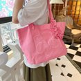 thumbnail image 4 of Bolso de hombro de encaje, bolso de mano de lona de encaje, bolso de lona de encaje fruncido con cara sonriente para mujer, bolso de mano con bordado Floral, tamaño libre rosa, 4 of 12