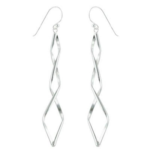 Sterling Silver Earring Plain Elongated Twisted Diamond Shape