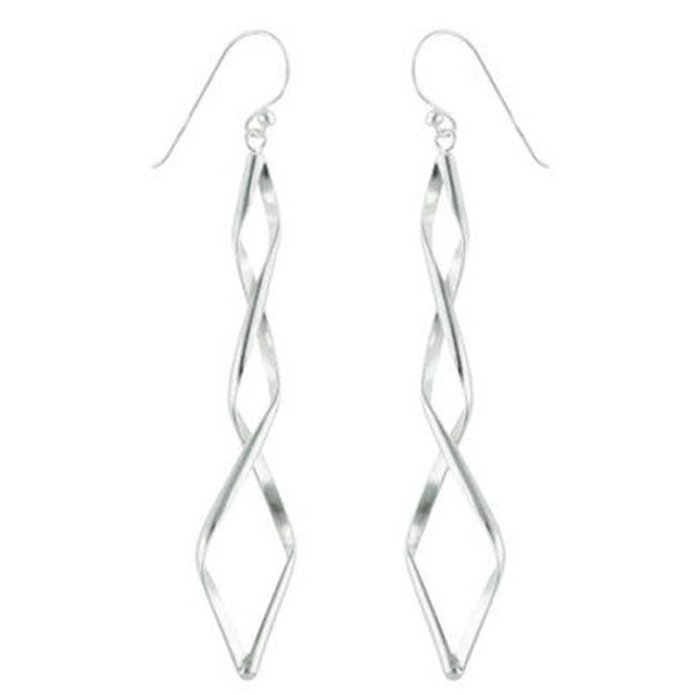 Sterling Silver Earring Plain Elongated Twisted Diamond Shape
