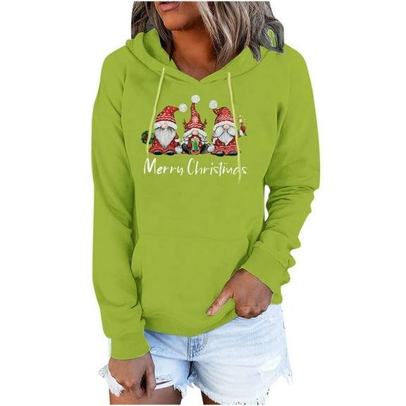 IROINNID Women's Long Sleeve Hoodie Mid-Length Print Stylish Pullover Tops Sweatshirt, Green