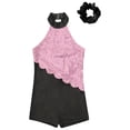 thumbnail image 5 of Doomiva Kids Girls Sleeveless Mock Neck Sequins Latin Jazz Ballet Dance Jumpsuit Biketard Unitard and Hair Scrunchies Pink&Black 12, 5 of 6