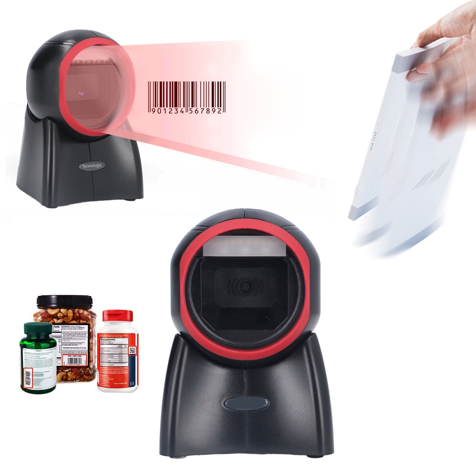 Desktop Barcode Scanner, 1D 2D QR Omnidirectional Hands Free USB Wired
