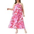 thumbnail image 2 of Vestido de verano para mujeres de tallas grandes Agnes Orinda para el Día de la Madre, estampado colorido, cuello halter, sin espalda, sin mangas, vestido bohemio para la playa 2X rojo y rosa, 2 of 6