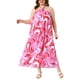 thumbnail image 2 of Vestido de verano para mujer de talla grande Agnes Orinda, con estampado colorido, cuello halter, sin espalda, sin mangas, vestido largo bohemio para la playa 2X rojo y rosa, 2 of 6