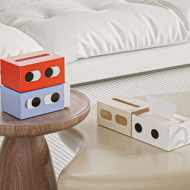 Cubierta rectangular de caja de pañuelos | Organizador de plástico estilo cajón azul rojo blanco | Portaobjetos decorativos de diseño único de dibujos animados para coche, oficina, dormitorio