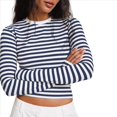 thumbnail image 2 of Camiseta Básica Informal de Larga con Cuello Redondo, Elástica y Acanalada para Mujer. Azul S, 2 of 7