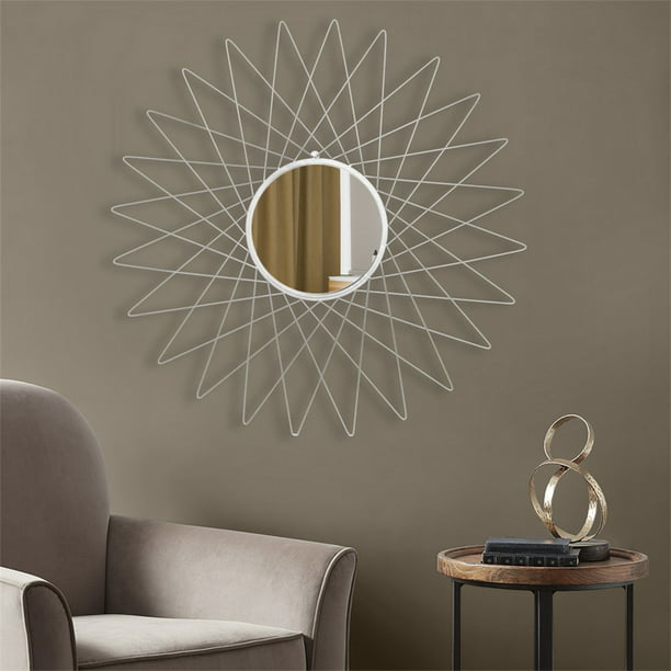 Iron Glass Round Decorative Mirror With Radial Triangle Edge Decorative Wall  Mirror Silver - Walmart.com