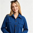 thumbnail image 2 of CBASIHI Womens Cropped Corduroy Jackets- Classic Collar Casual Vintage Lightweight Loose Fit Long Sleeve Button Down Shackets Blue Size L, 2 of 8