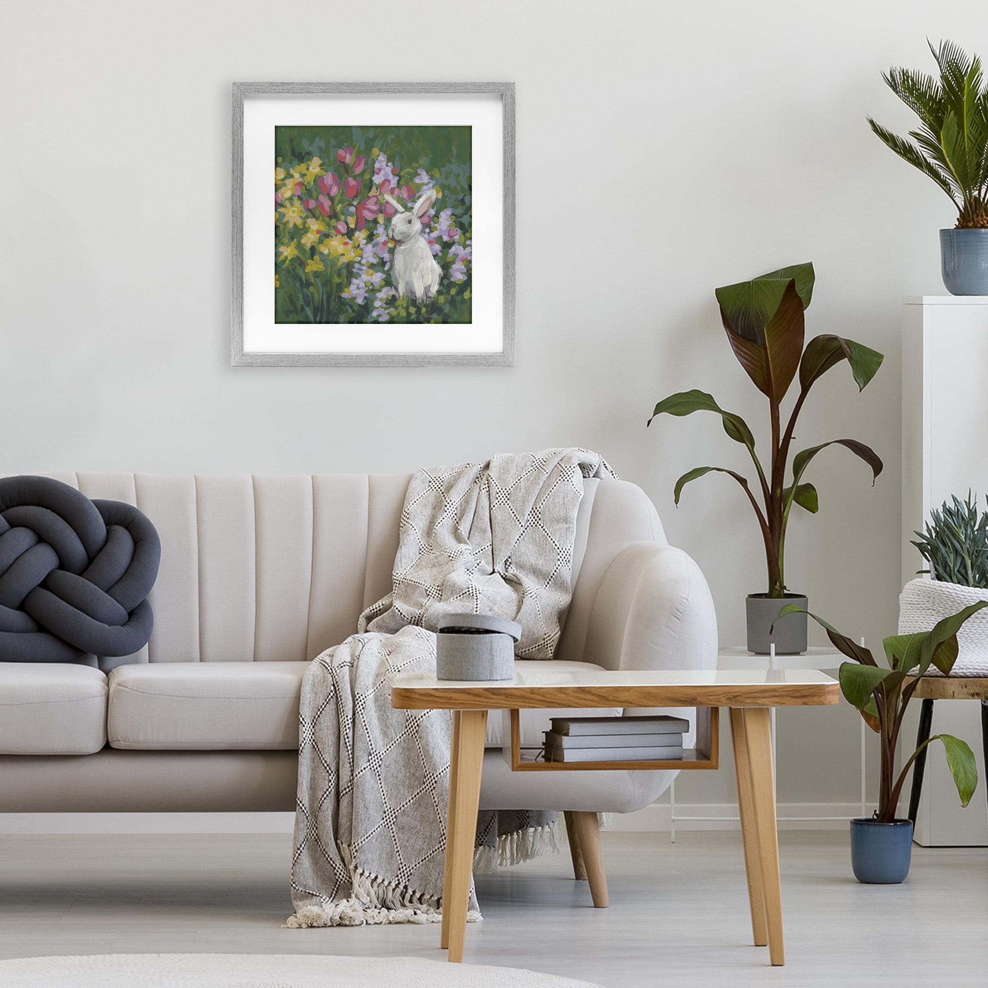 Stupell Industries Botanical Bliss Bunny Gray Framed Print Under Glass, design by June Erica Vess