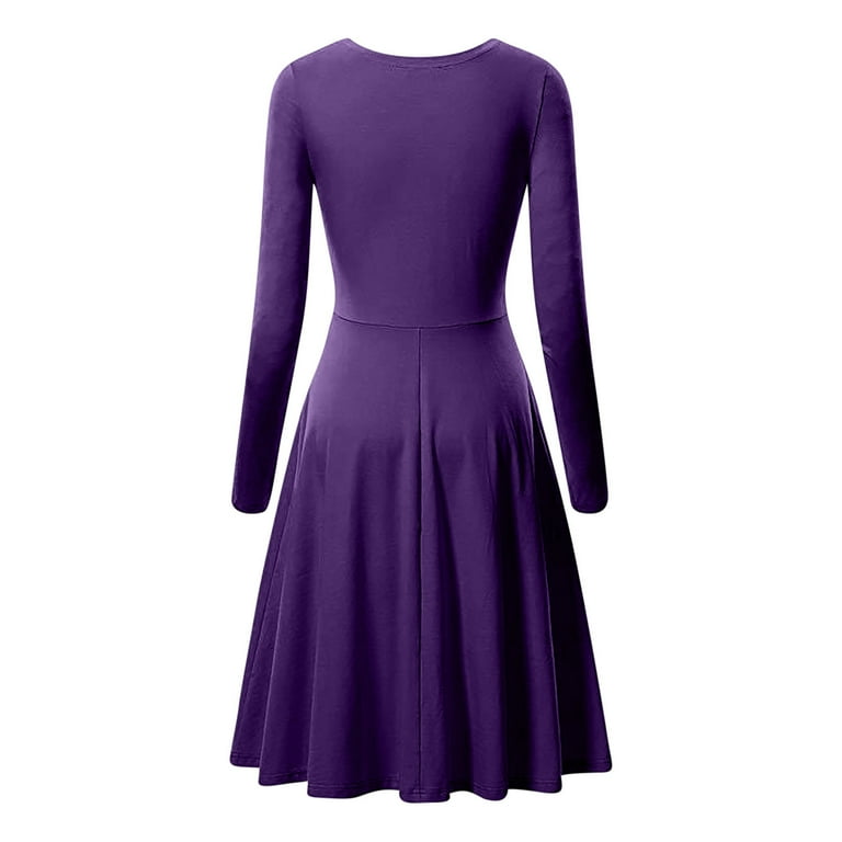 Viadha Hoco Dresses 2024 Women Elegant Temperament Solid Color Round Neck Long Sleeved Dress, Women's, Size: Medium, Purple Viadha Hoco Dresses 2024 Women Elegant Temperament Solid Color Round Neck Long Sleeved Dress, Women's, Size: Medium, Purple