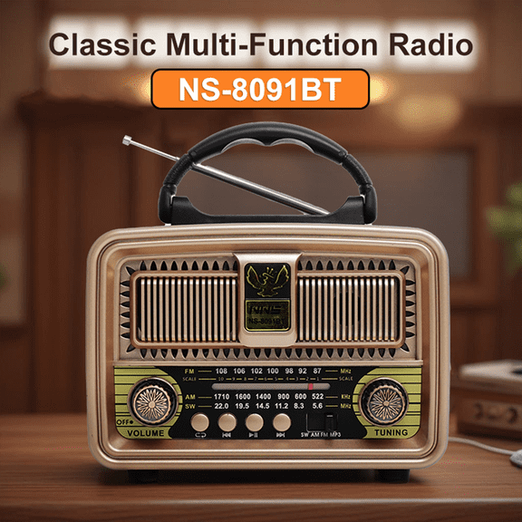 NS-8091BT Retro Radio | Hi-Fi Bluetooth Speaker with AM/FM/SW Tuner & Free USB