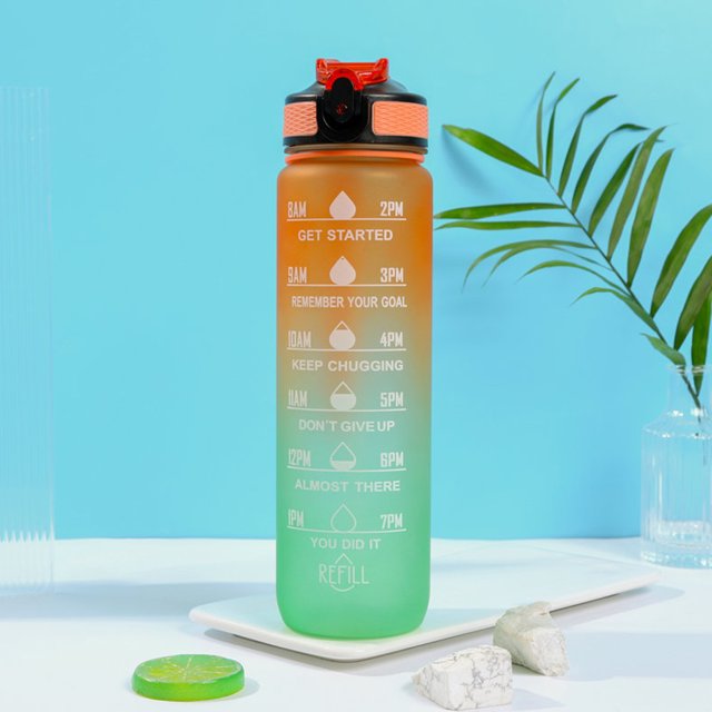 Tazas de agua de 1000 ml para adultos y niños, hervidor deportivo con degradado de paja, regalos (naranja y verde) Ehuebsd Libre de BPA