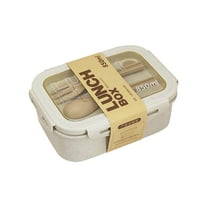 Straw Japanese Bento Box, Microwave Safe Lunch Box, Plastic Lunch Container, Convenient Office Lunch Solution, Includes Fork and Spoon