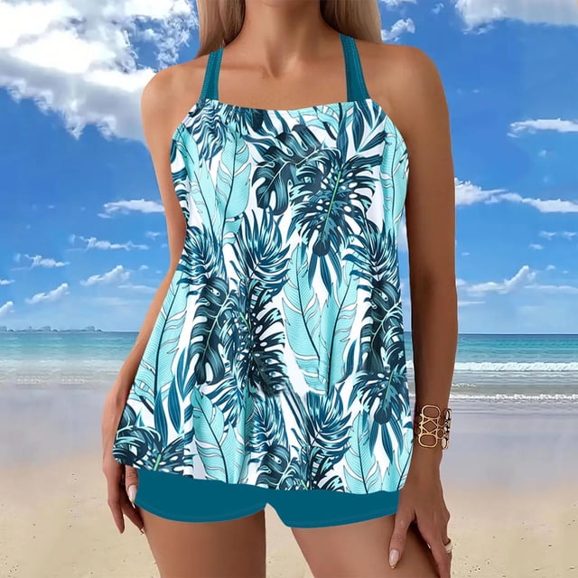 Trajes de baño tankini para mujer Trajes de baño vintage estampados para mujer Trajes de baño conservadores Traje de baño bikini con falda de playa estampada para mujer