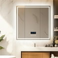thumbnail image 4 of LUVODI 31.50x31.50 inch Square Lighted Bathroom Mirror with Bluetooth Speaker Dimmable Vanity Makeup Wall Mounted Mirrors, Backlit + Front Lit, Memory Function, Anti-Fog, Horizontal/Vertical, 4 of 14