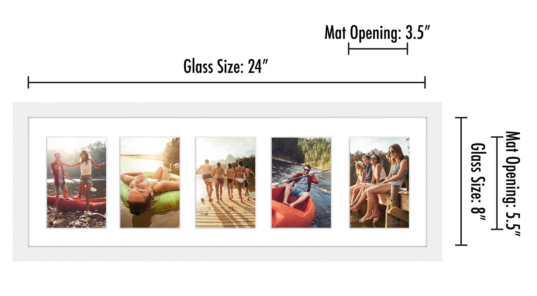 Americanflat 8x24 Collage Picture Frame with Five 4x6 Displays in White - Composite Wood with Shatter Resistant Glass - Horizontal and Vertical Formats for Wall