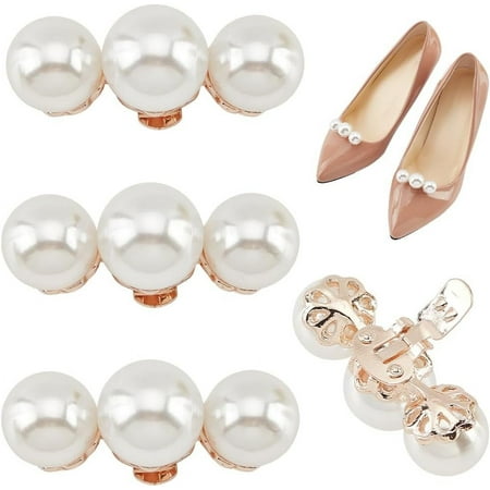 XD2-2 Pairs Pearl Shoe Clips Round Shoe Charms Light Gold Wedding Party Boots Heels Decoration Delicate Bridal Buckles Detachable Jewelry for Clothing Scarf Handbag Hat*2