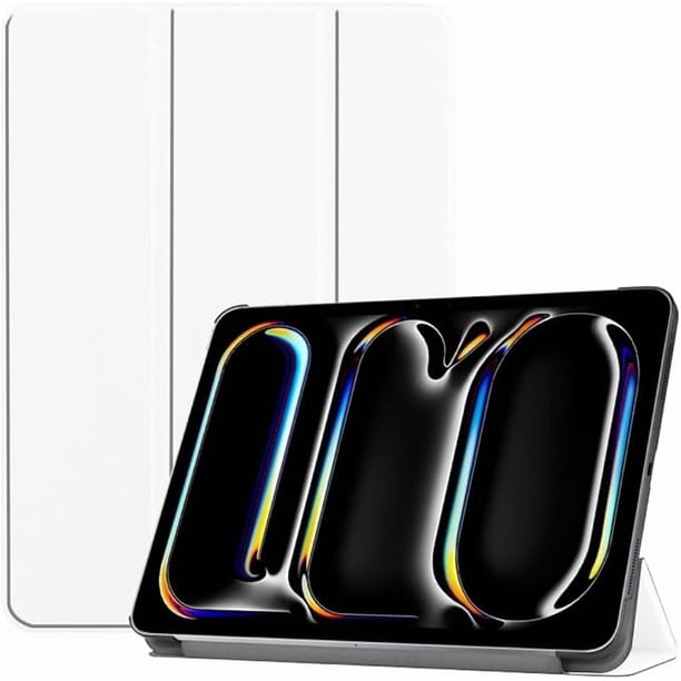 Funda Protectora de Cuero PU para iPad Pro 11" M4 2024 (5.ª Gen) con Soporte Magnético, Blanca