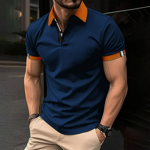 Teissuly Fashion Men Casual Button Short Sleeve Turndown Collar Blouse Shirt