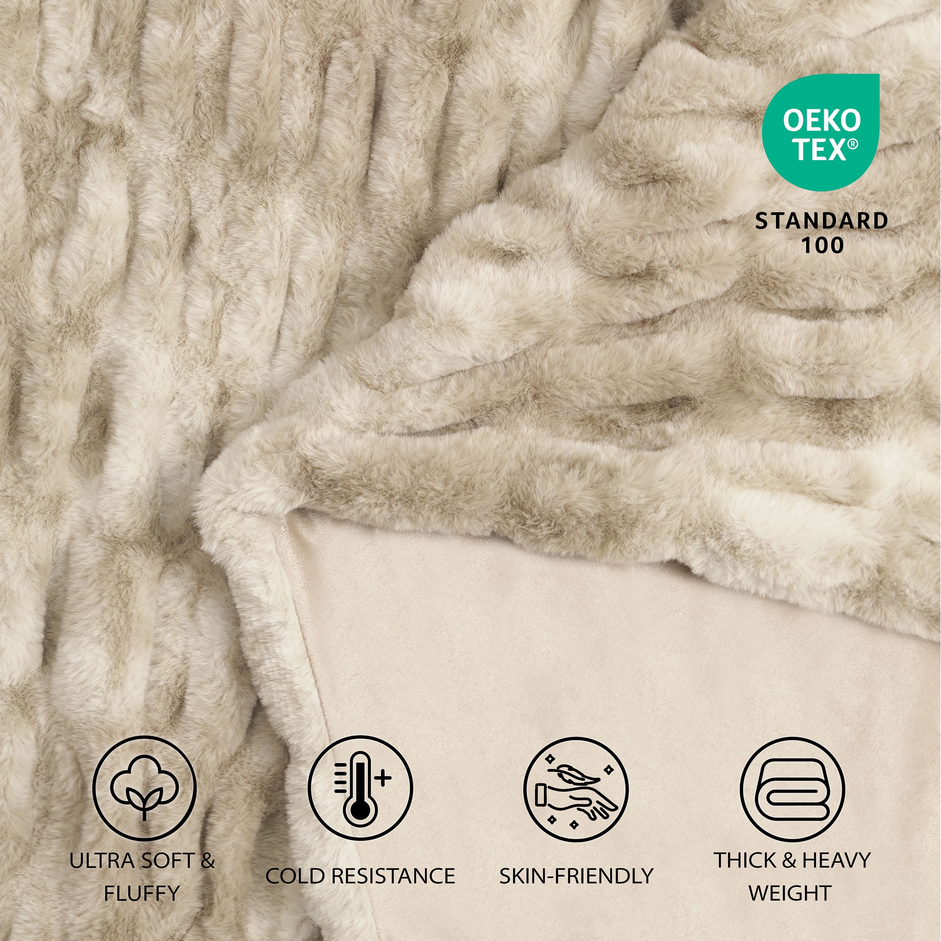 Regal Living Soft Plush Faux Fur Fuzzy Throw, Cream Taupe, 50" x 60"