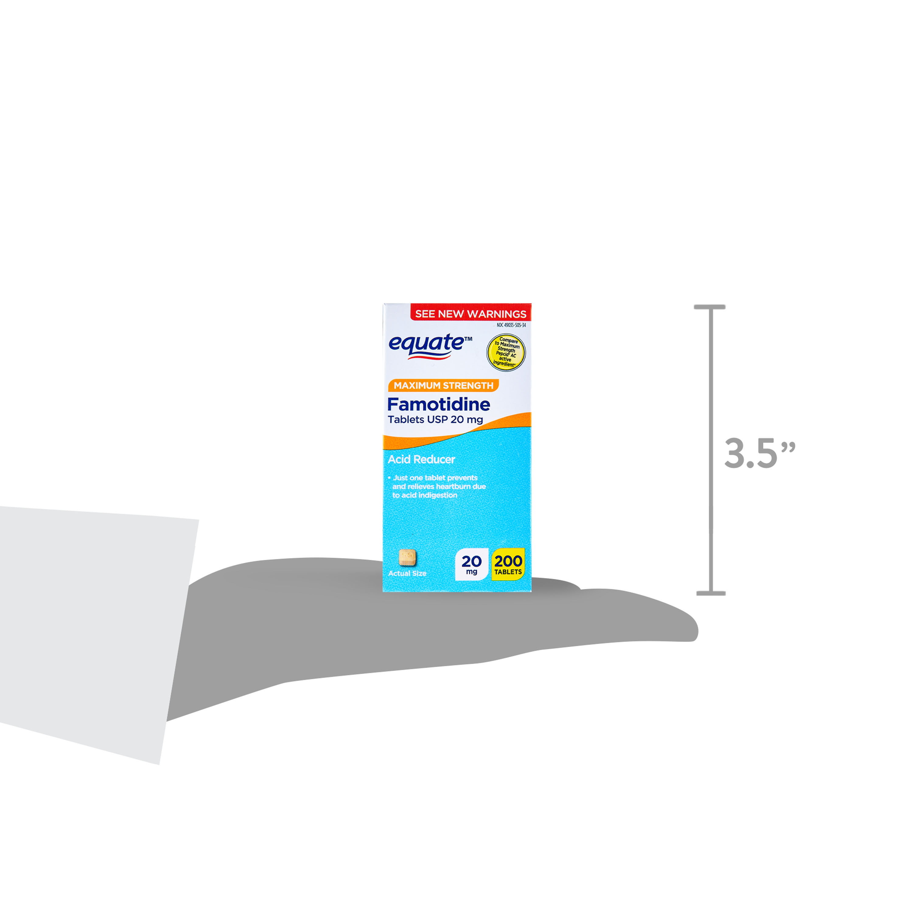 Equate Tabletas de Famotidina de Máxima Fuerza 20 mg, 200 Unidades, Comparar con el Ingrediente Activo de Pepcid® AC de Máxima Fuerza 8