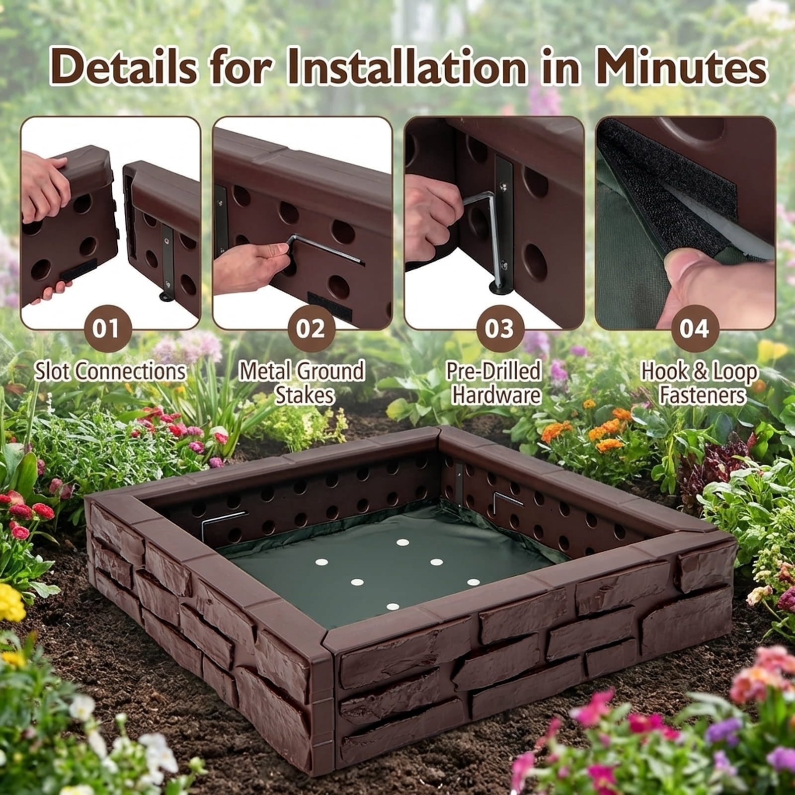 Redsmile Kids Sandbox with Cover, 47x47 Inch Square Sand Box,HDPE Large Sand Box with Bottom Liner for Outdoor Backyard, Beach, Park, Gift for Boys Girls,Brown