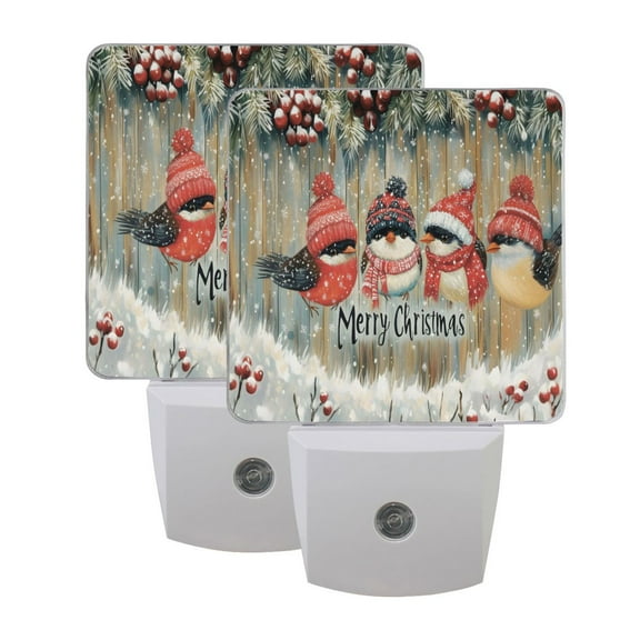 ALAZA Cute Birds in Christmas Night Lights 2 Pack Plug-in Wall LED Nightlight Auto Dusk-to-Dawn Sensor Lamps
