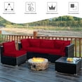 thumbnail image 4 of Topbuy 6-Piece Patio Furniture Set with 30" Propane Fire Pit Table Outdoor PE Wicker Conversation Set with Cushions and Tempered Glass Coffee Table Red, 4 of 10